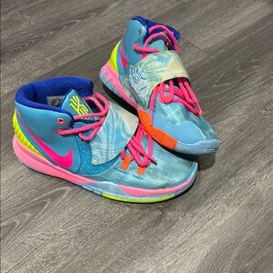 Nike Blue and Pink High-Top Sneakers with Unique Lacing